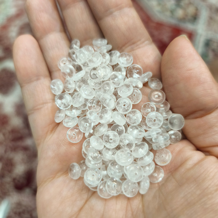 مهره کوارتز شفاف واشری6میل اصل معدنی سوراخ دار عدسک تسبیح