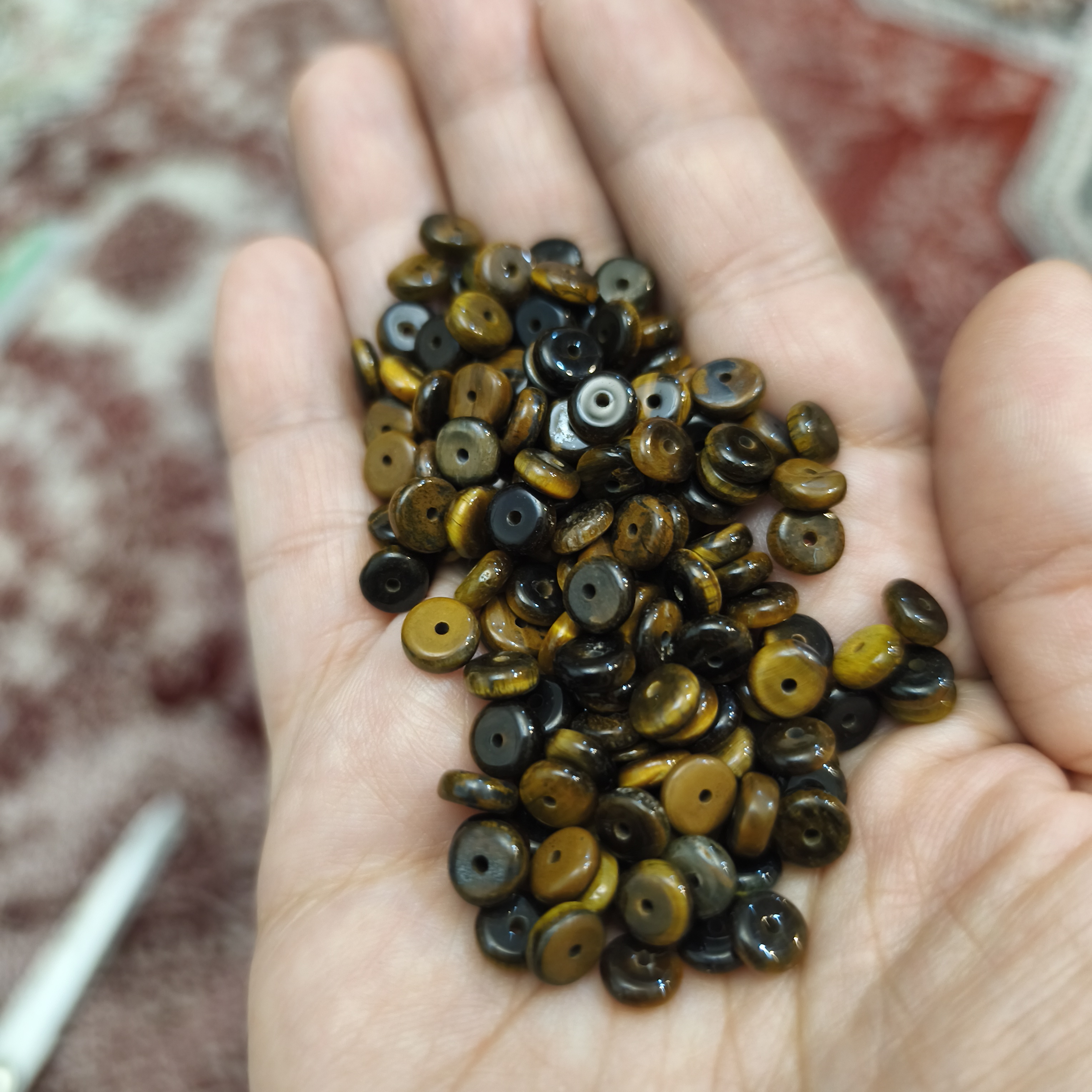 مهره چشم ببر واشری 6میل اصل معدنی سوراخ دار عدسک تسبیح