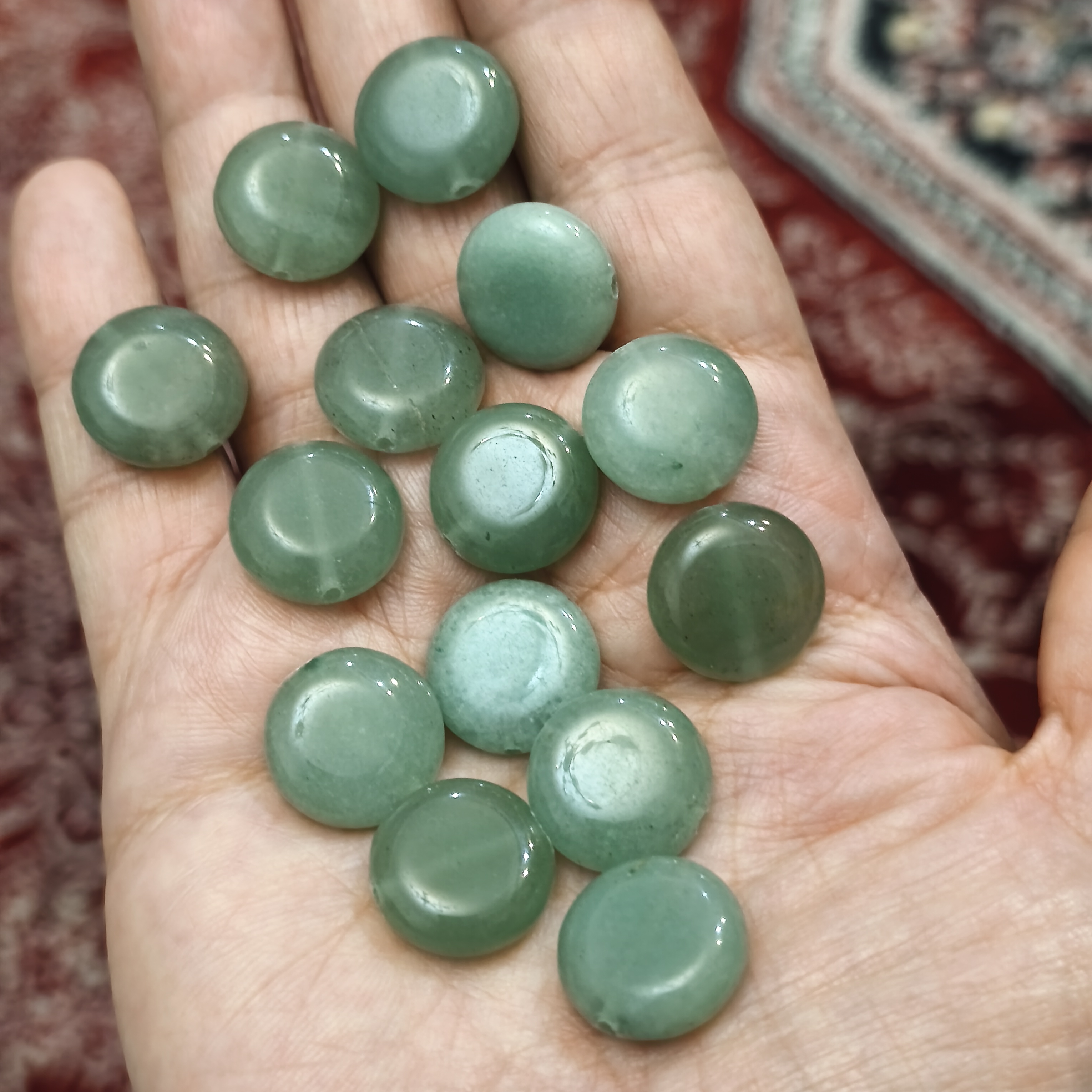 مهره آونتورین سبز سکه ای 15میل اصل معدنی سوراخ دار
