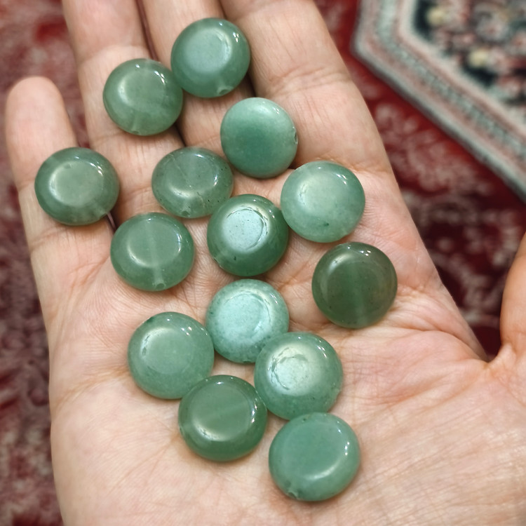 مهره آونتورین سبز سکه ای 15میل اصل معدنی سوراخ دار
