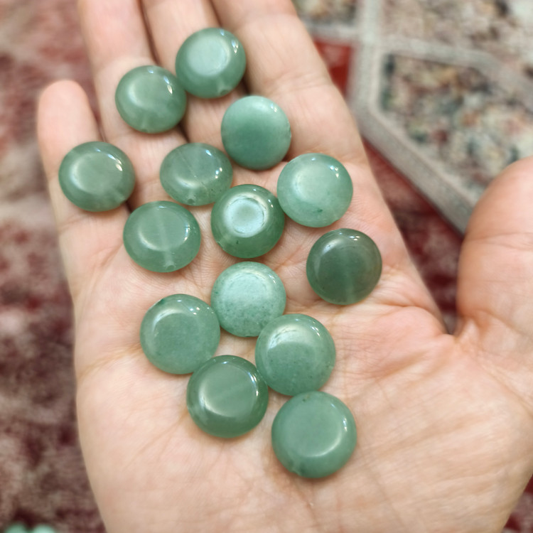 مهره آونتورین سبز سکه ای 15میل اصل معدنی سوراخ دار