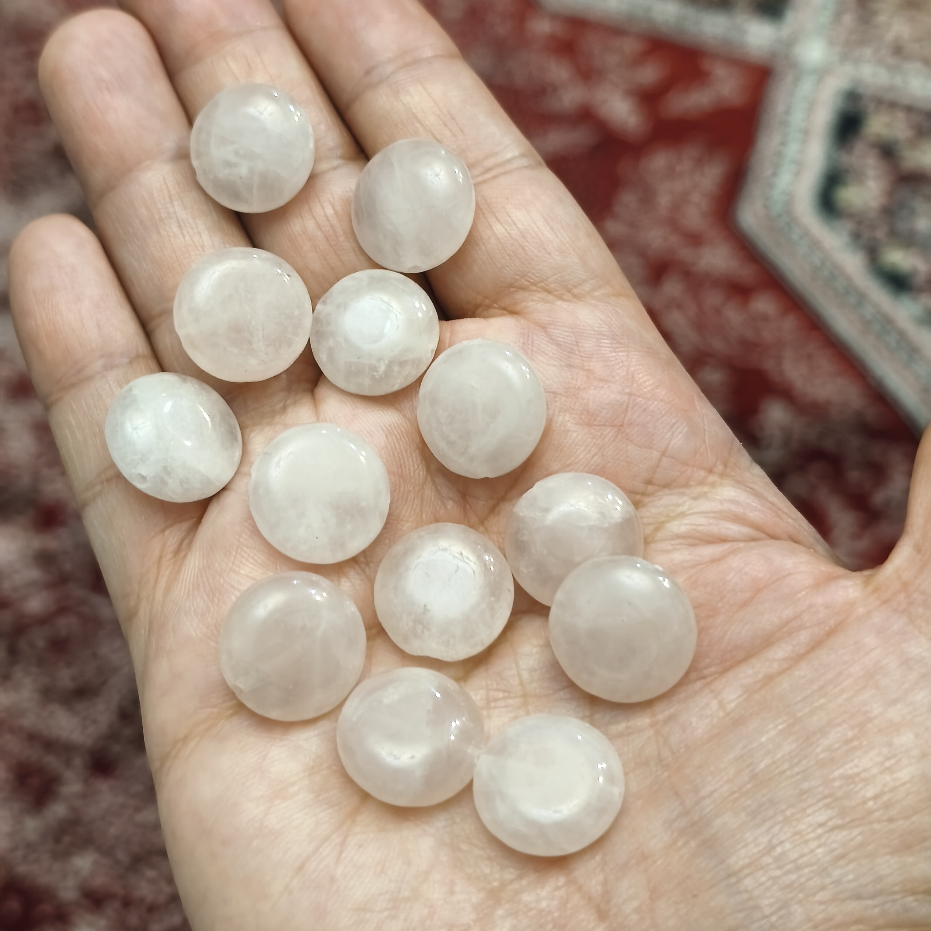 مهره رزکوارتز سکه ای 15میل اصل معدنی سوراخ دار