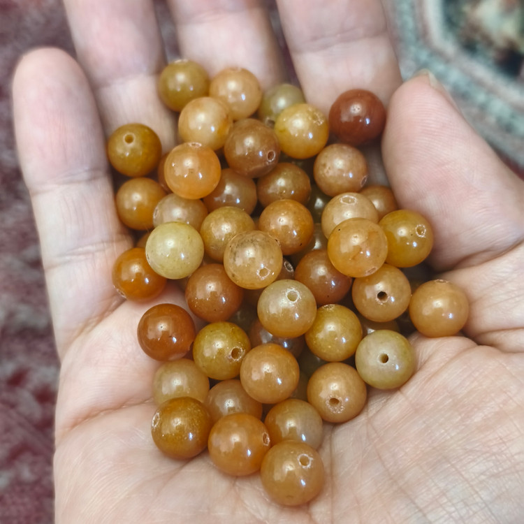 مهره سنگ آونتورین پرتقالی8میل سنگ اصل درجه یک سوراخ دار گوی سنگ نارنجی