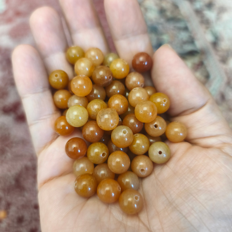 مهره سنگ آونتورین پرتقالی8میل سنگ اصل درجه یک سوراخ دار گوی سنگ نارنجی
