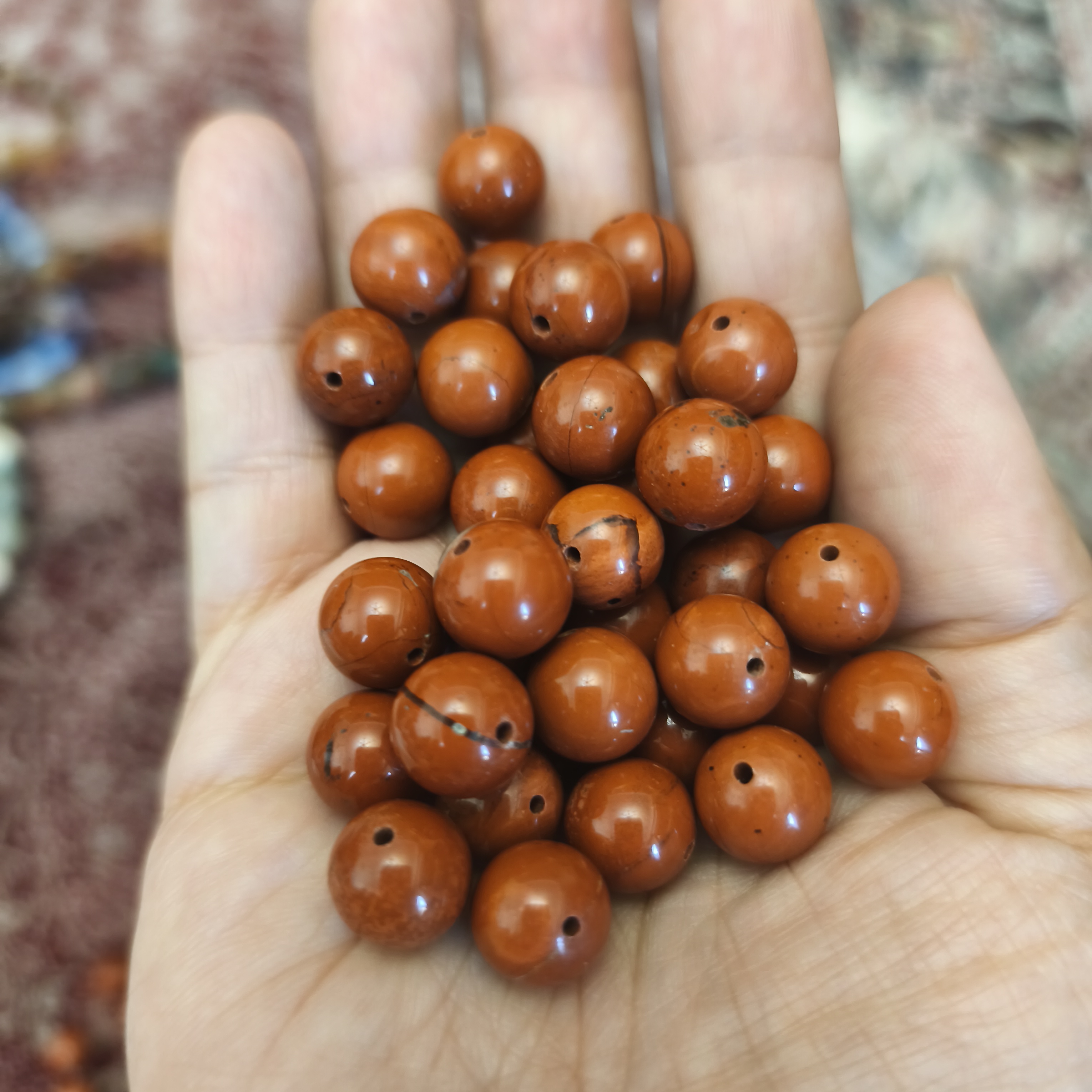 مهره جاسپر قرمز 10میل اصل معدنی سوراخ دار درجه یک