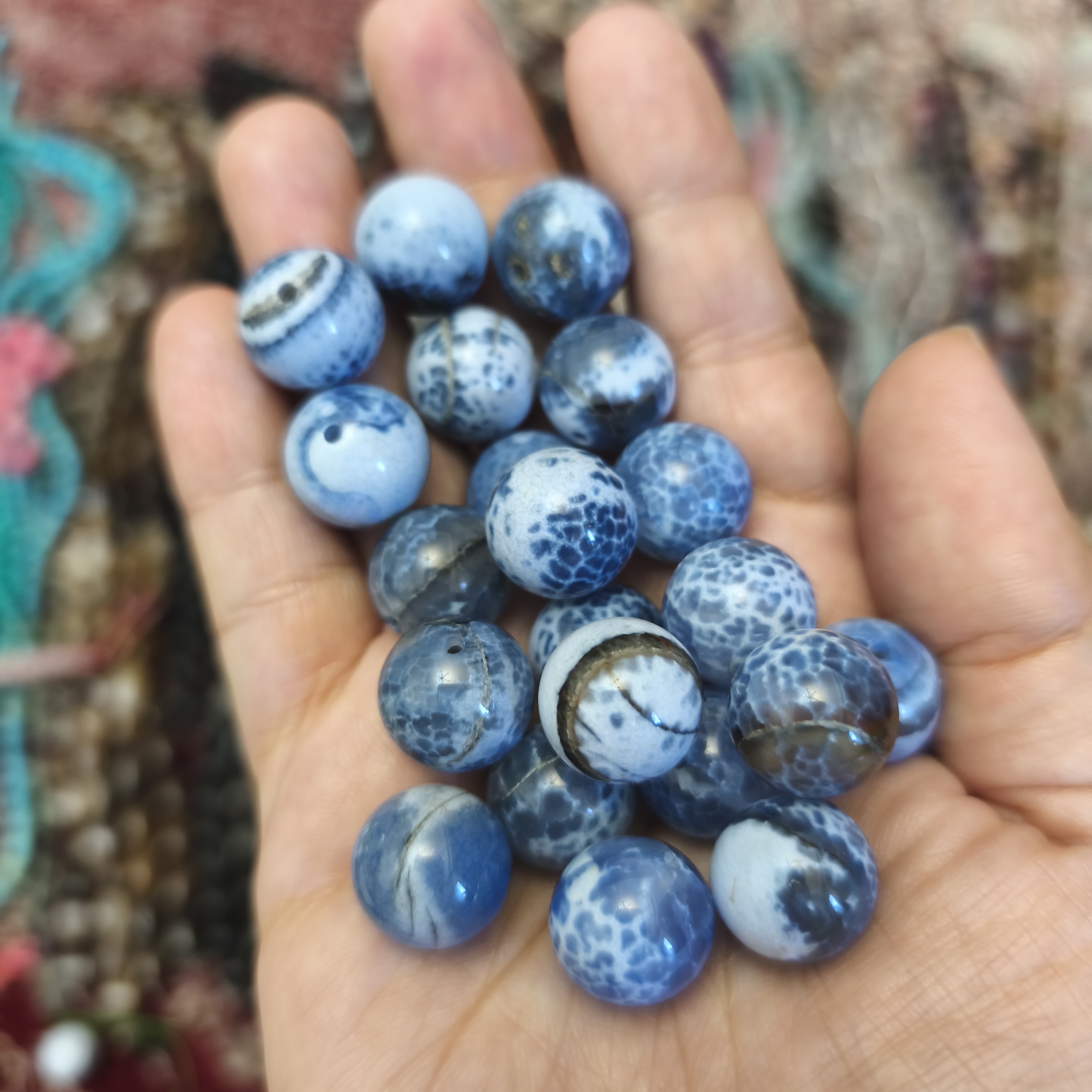 مهره عقیق آبی سمائی برزیلی 14میل اصل معدنی سوراخ دار