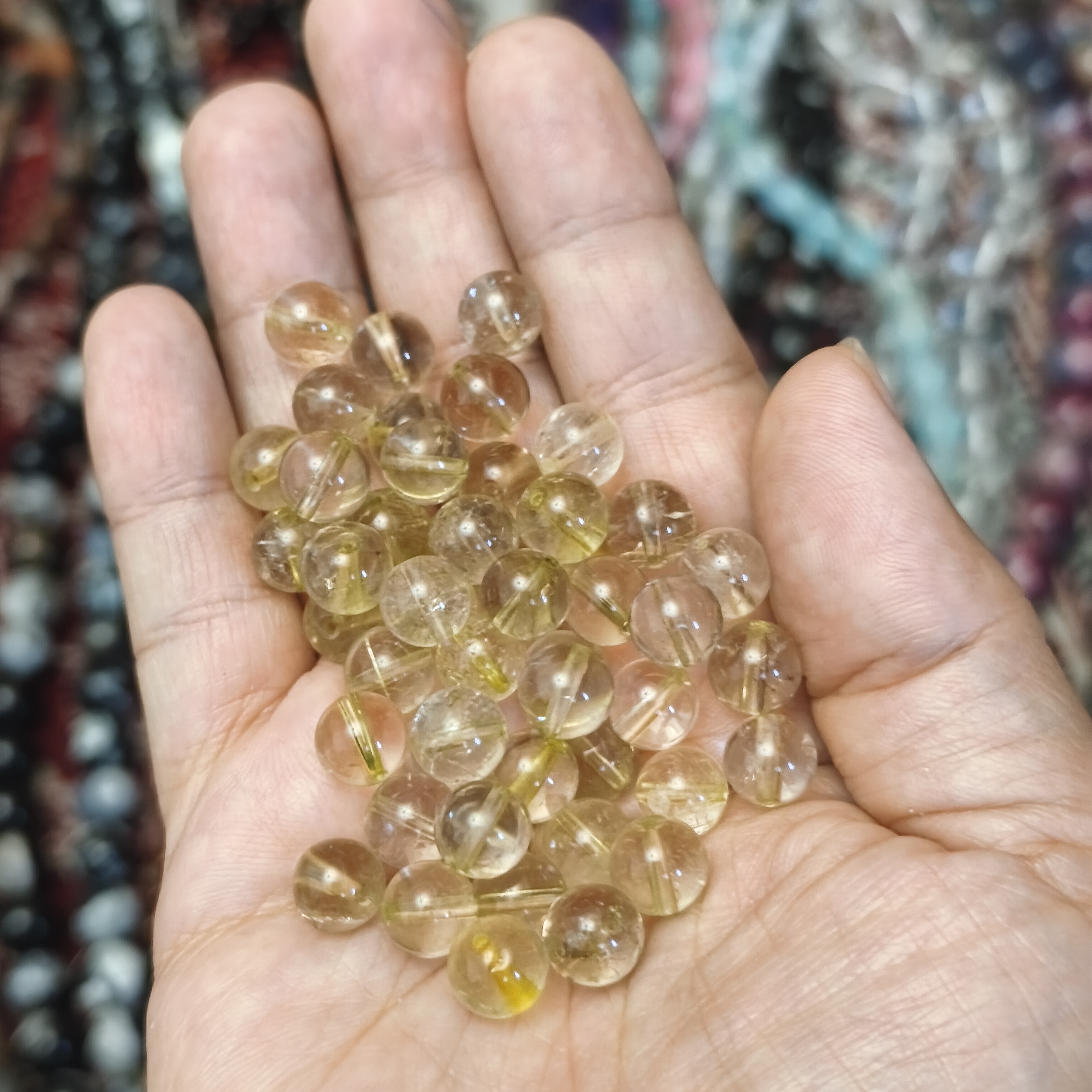 مهره سنگ لمون کوارتز یا کوارتز لیموییبین7و ۸میل اصل معدنی سوراخ دار