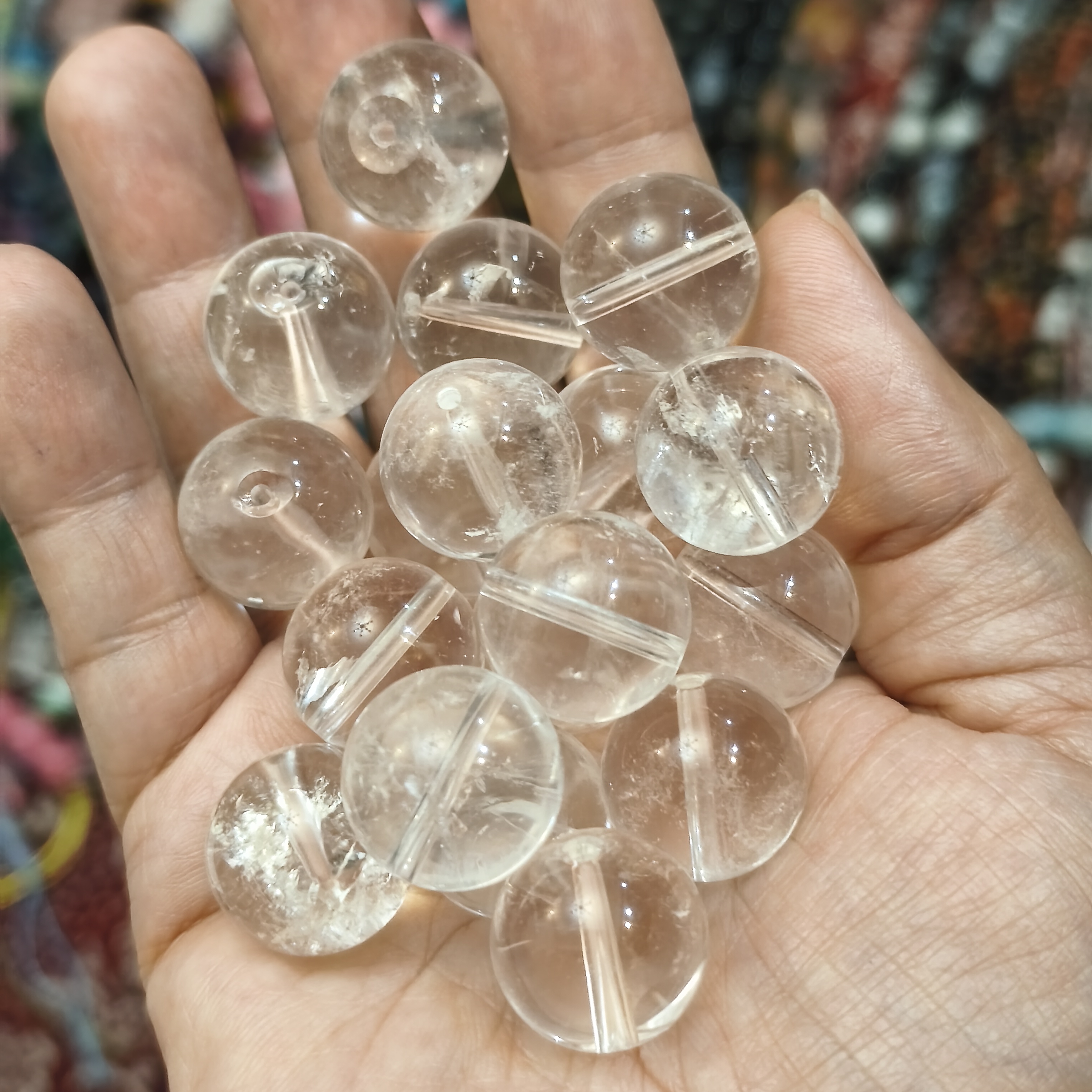 مهره کریستال کوارتز شفاف 16میل اصل معدنی سوراخ دار