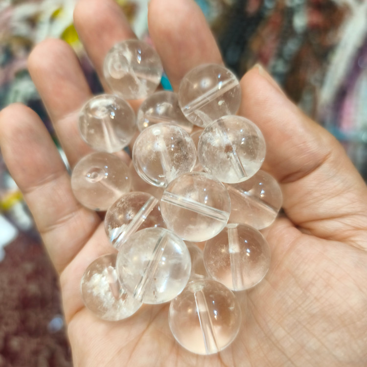 مهره کریستال کوارتز شفاف 16میل اصل معدنی سوراخ دار