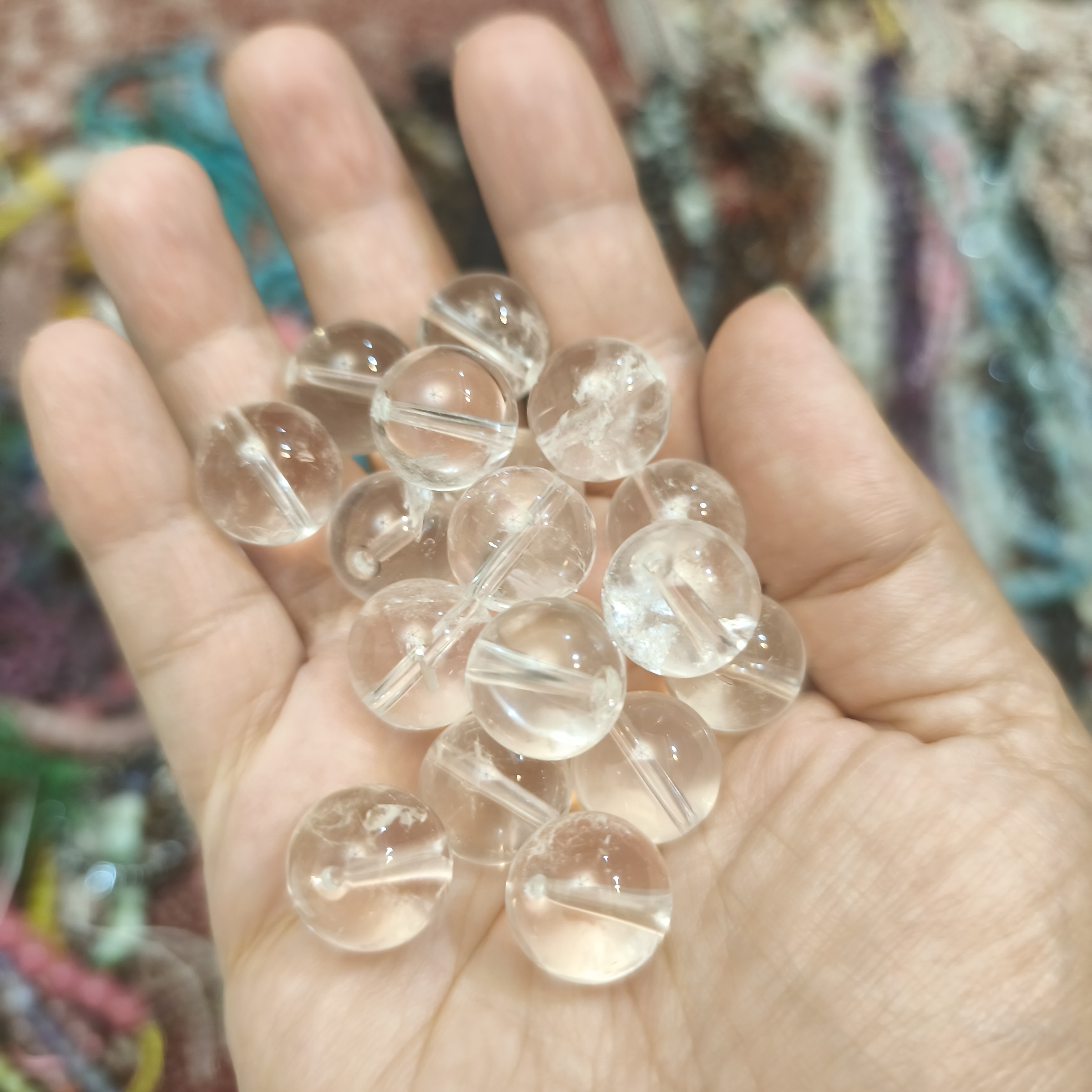 مهره کریستال کوارتز شفاف ۱۴میل اصل معدنی سوراخ دار