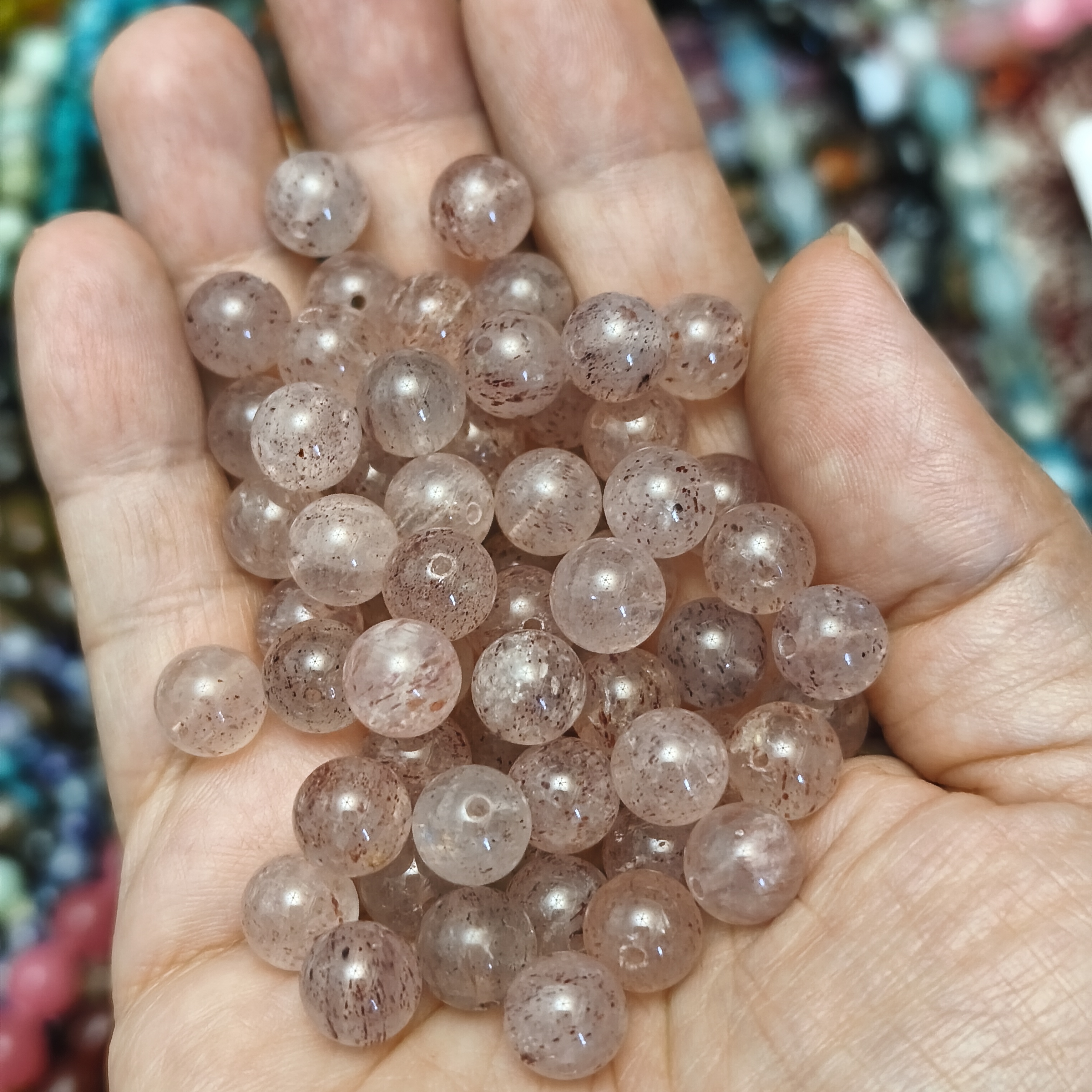 مهره سنگ چری کوارتز توت فرنگی ۸میل اصل معدنی سوراخ دار استرابری کوارتز