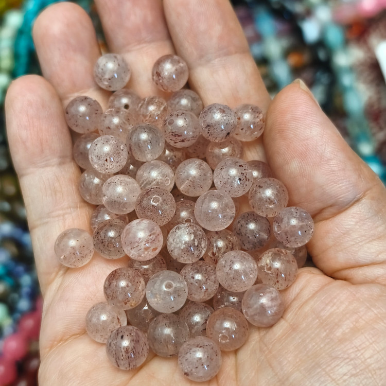 مهره سنگ چری کوارتز توت فرنگی ۸میل اصل معدنی سوراخ دار استرابری کوارتز