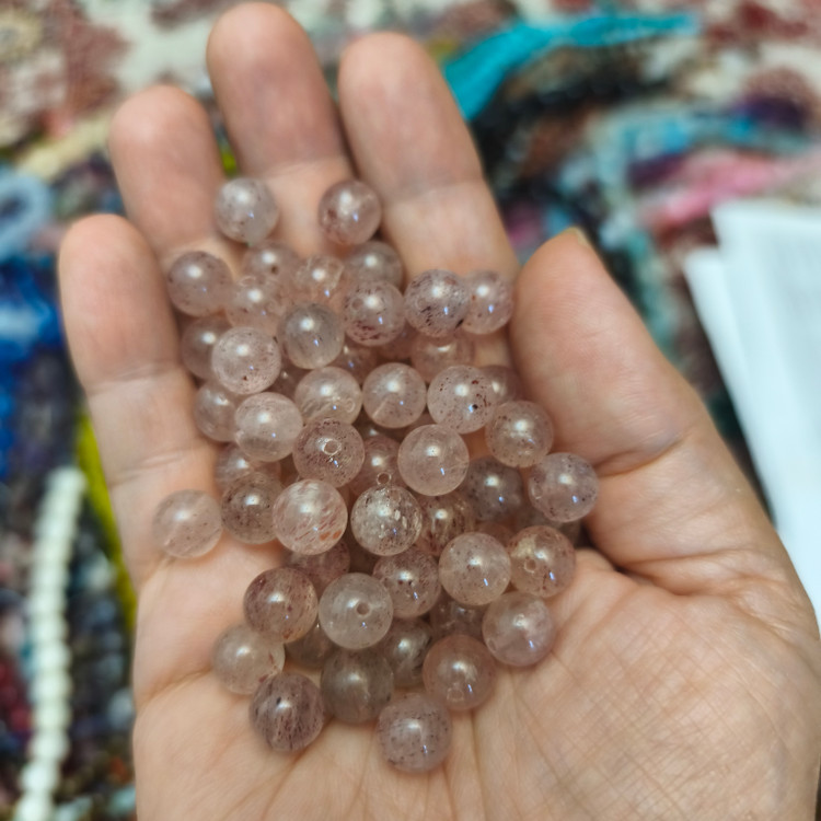 مهره سنگ چری کوارتز توت فرنگی ۸میل اصل معدنی سوراخ دار استرابری کوارتز