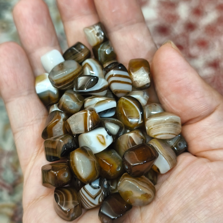مهره سنگ سلیمانی قهوه ای روشن هلی پیچ اصل طبیعی سوراخ دار