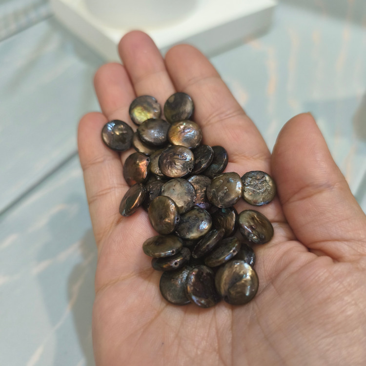مهره مروارید پرورشی باروک سکه ای 12میل ماشی رنگ اصل طبیعی سوراخ دار