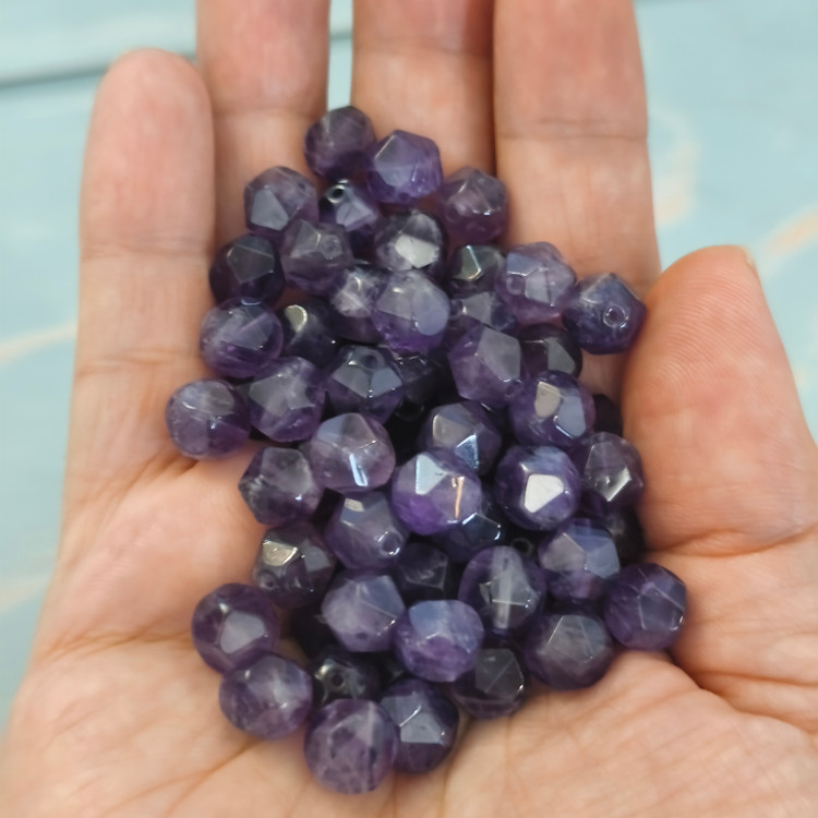 مهره سنگآمیتیست برزیلی تراش استار ۸میل اصل معدنی دوطرف سوراخ دار