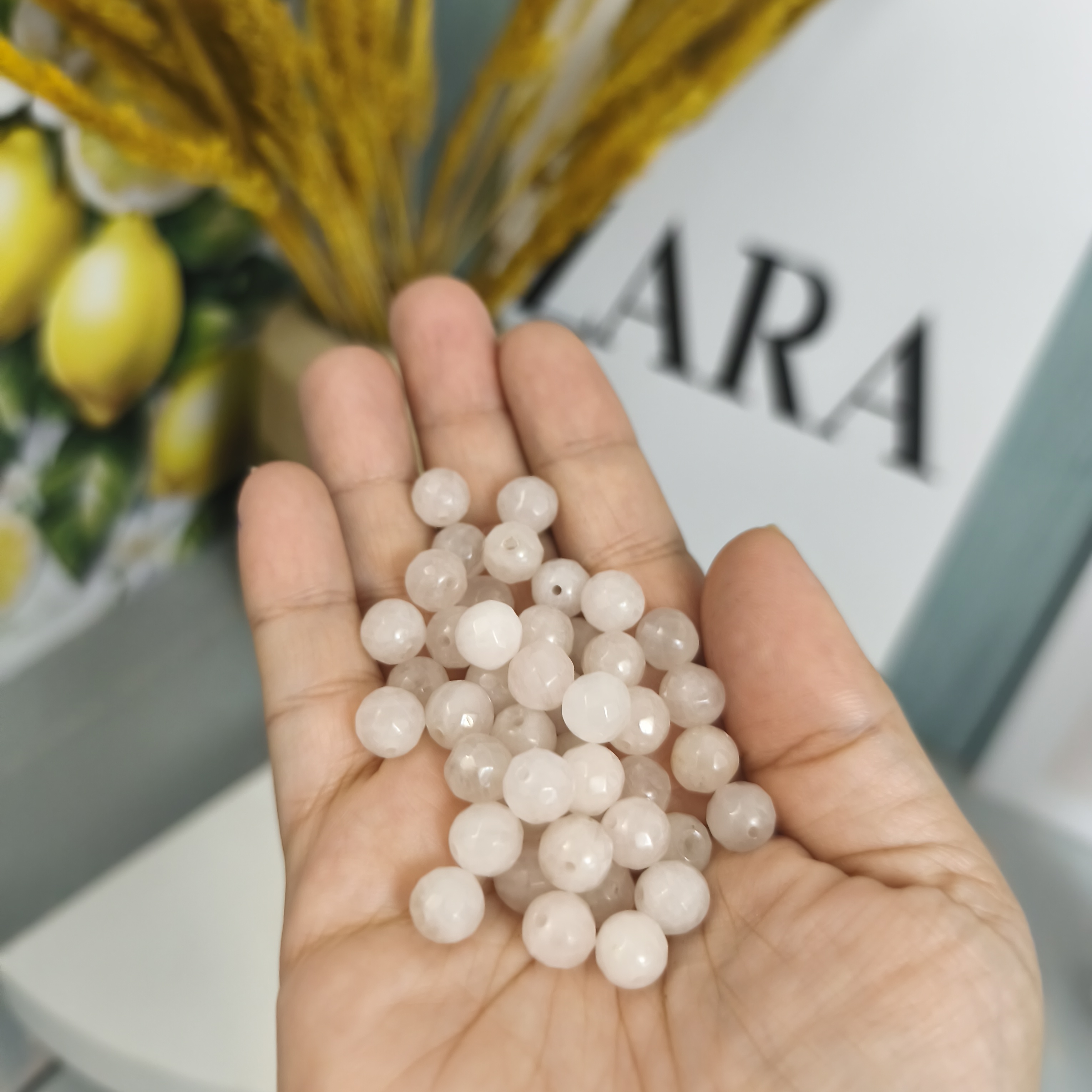مهره سنگ رزکوارتز تراش جواهری سایز8 سنگ اصل درجه یک مهره سوراخ دار طبیعی معدنی
