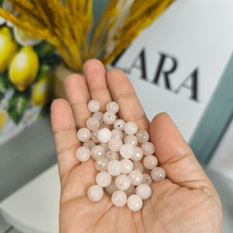 مهره سنگ رزکوارتز تراش جواهری سایز8 سنگ اصل درجه یک مهره سوراخ دار طبیعی معدنی