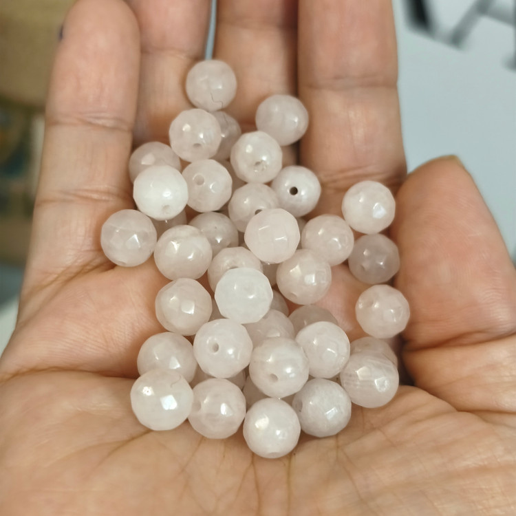 مهره سنگ رزکوارتز تراش جواهری سایز8 سنگ اصل درجه یک مهره سوراخ دار طبیعی معدنی