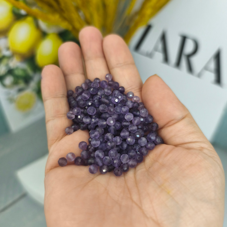 مهره سنگ آمیتیست 4میل تراش جواهری اصل معدنی سوراخ دار