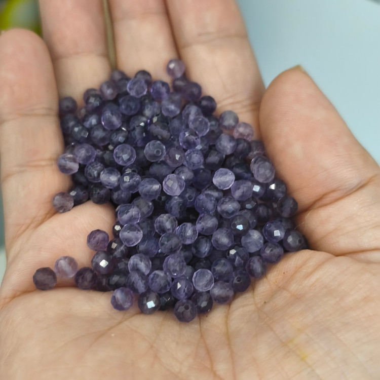 مهره سنگ آمیتیست 4میل تراش جواهری اصل معدنی سوراخ دار
