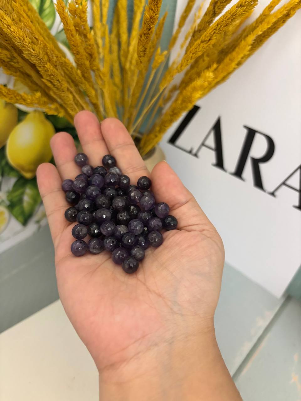 مهره سنگ آمیتیست تراش جواهری 8 میل سنگ اصل معدنی درجه یک مهره سوراخ دار