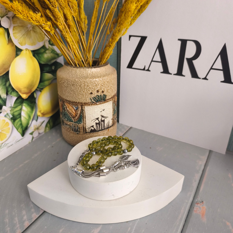تسبیح زبرجد ۳۳دانه ۸میل اصل معدنی با کرکوش استیل