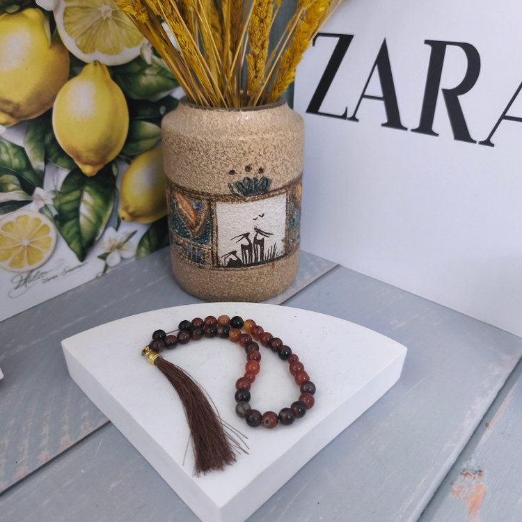 تسبیح عقیق سلیمانی ۳۳دانه سایز سنگ ۸میل اصل معدنی